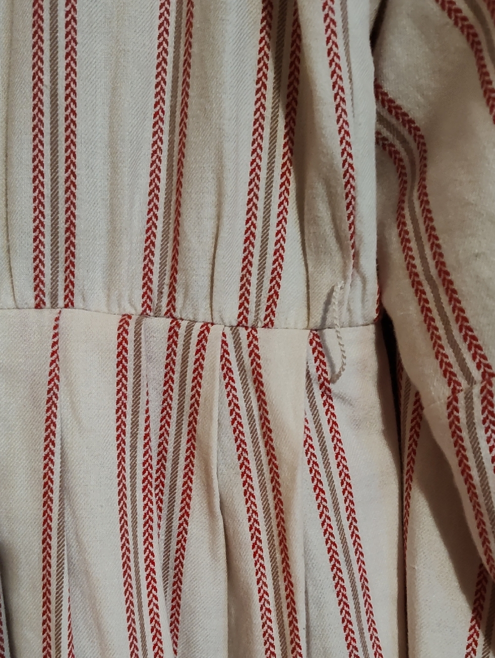 a Loves a Pleated Dress Cream Red Crochet Detail Long Sleeve Cotton -No Belt- L - Picture 10 of 16